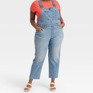 Women's Plus Size High-Rise Raw Hem Denim Skinny Cropped Overalls